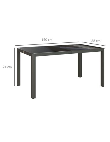 Outsunny Outdoor Dining Table, Patio Table for 6, with Tempered Glass Top & Aluminium Frame, Grey 84G-296V00GY