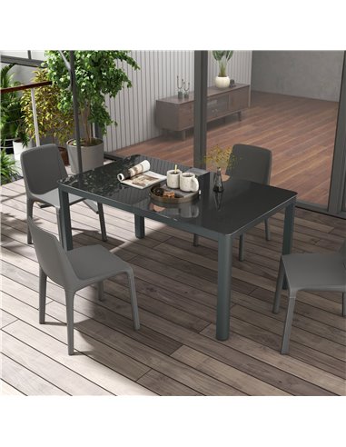Outsunny Outdoor Dining Table, Patio Table for 6, with Tempered Glass Top & Aluminium Frame, Grey 84G-296V00GY