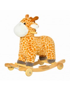 Homcom 2-IN-1 Kids Plush Rocking Horse Giraffe-shaped with Realistic Sounds