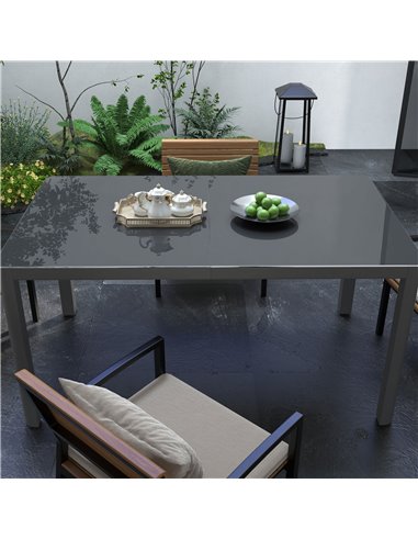 Outsunny Outdoor Dining Table, Patio Table for 6, with Tempered Glass Top & Aluminium Frame, Grey 84G-296V00GY