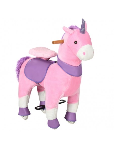 Homcom Unicorn Mechanical Walking Horse with Wheels Pink - pic 5964 | FastDaddyshop