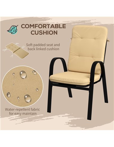 Outsunny 5 Pieces Outdoor Square Garden Dining Set w/ Tempered Glass Dining Table 4 Cushioned Armchairs, Umbrella Hole, Beige 84