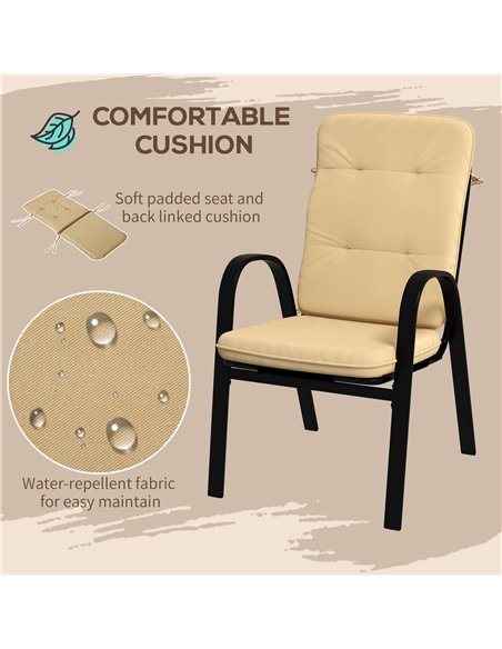 Outsunny 5 Pieces Outdoor Square Garden Dining Set w/ Tempered Glass Dining Table 4 Cushioned Armchairs, Umbrella Hole, Beige 84 - pic 59645 | FastDaddyshop
