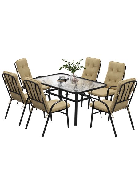 Outsunny 7 Piece Garden Dining Set with Tempered Glass Top Table, Beige 84G-127V01BG - pic 59650 | FastDaddyshop