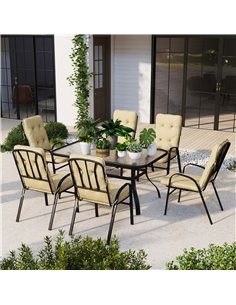 Outsunny 7 Piece Garden Dining Set with Tempered Glass Top Table, Beige 84G-127V01BG 2