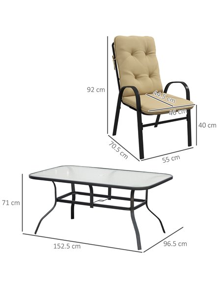 Outsunny 7 Piece Garden Dining Set, Outdoor Dining Table and 6 Cushioned Armchairs, Tempered Glass Top Table w/ Umbrella Hole, T - pic 59652 | FastDaddyshop