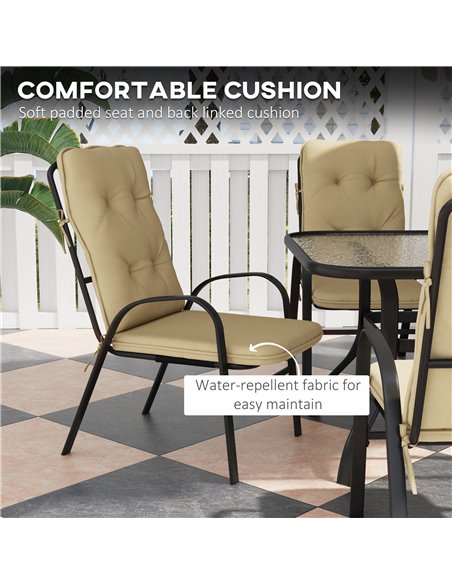 Outsunny 7 Piece Garden Dining Set, Outdoor Dining Table and 6 Cushioned Armchairs, Tempered Glass Top Table w/ Umbrella Hole, T - pic 59655 | FastDaddyshop