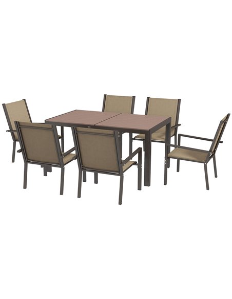 Outsunny 7 Pieces Garden Dining Set with Wood-plastic Composite Dining Table, Khaki 84G-404V00TK - pic 59659 | FastDaddyshop