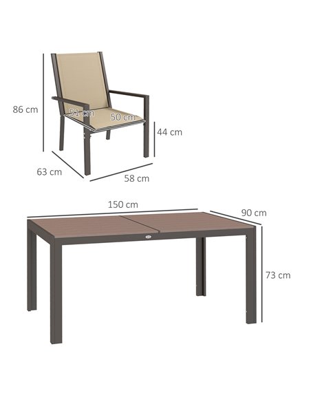 Outsunny 7 Pieces Garden Dining Set with Wood-plastic Composite Dining Table, Outdoor Table and 6 Stackable Armchairs with Texte - pic 59661 | FastDaddyshop