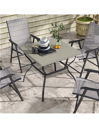 Outsunny Dia. 80cm Square Garden Dining Table with Umbrella Hole, Outdoor Dining Table with Marble Effect Top for 4 People, Blac
