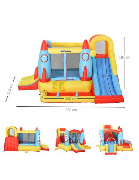 Outsunny Kids Bounce Castle House Inflatable Trampoline Slide Water Pool 3 in 1 with Blower for Kids Age 3-10 Rocket Design 3.3  - pic 5967 | FastDaddyshop