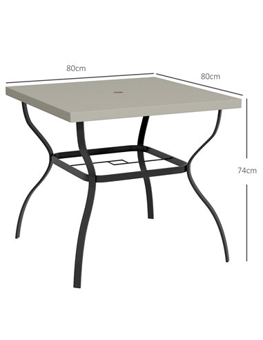 Outsunny Dia. 80cm Square Garden Dining Table with Umbrella Hole, Outdoor Dining Table with Marble Effect Top for 4 People, Blac