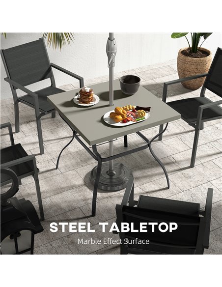 Outsunny Dia. 80cm Square Garden Dining Table with Umbrella Hole, Outdoor Dining Table with Marble Effect Top for 4 People, Blac - pic 59672 | FastDaddyshop