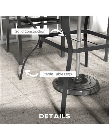Outsunny Dia. 80cm Square Garden Dining Table with Umbrella Hole, Outdoor Dining Table with Marble Effect Top for 4 People, Blac