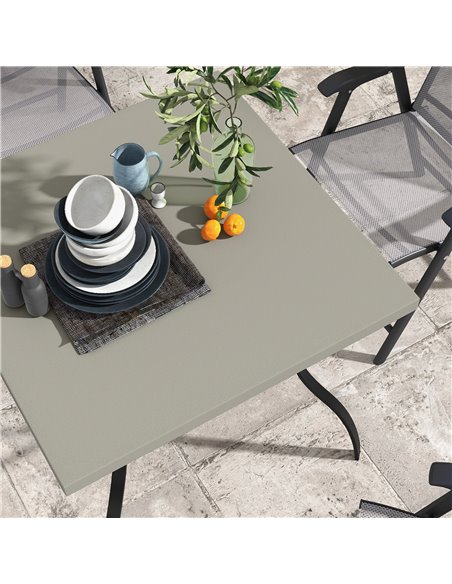 Outsunny Dia. 80cm Square Garden Dining Table with Umbrella Hole, Outdoor Dining Table with Marble Effect Top for 4 People, Blac - pic 59674 | FastDaddyshop