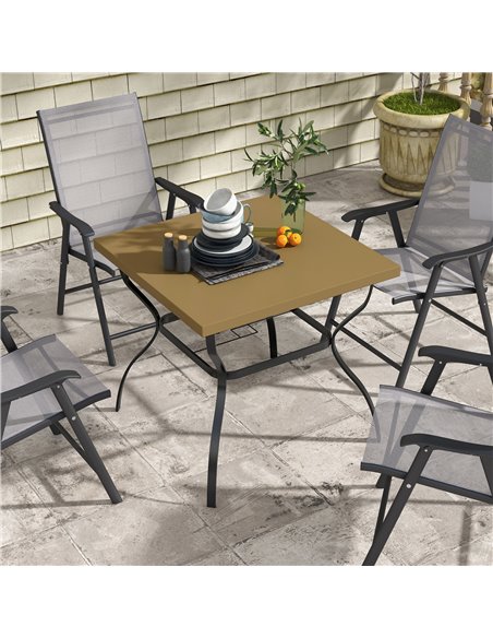 Outsunny Dia. 80cm Square Garden Dining Table with Umbrella Hole, Outdoor Dining Table with Marble Effect Top for 4 People, Blac - pic 59678 | FastDaddyshop