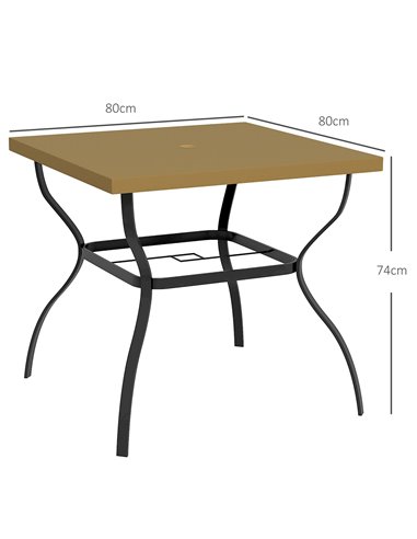 Outsunny Dia. 80cm Square Garden Dining Table with Umbrella Hole, Outdoor Dining Table with Marble Effect Top for 4 People, Blac