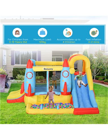 Outsunny Kids Bounce Castle House Inflatable Trampoline Slide Water Pool 3 in 1 with Blower for Kids Age 3-10 Rocket Design 3.3 