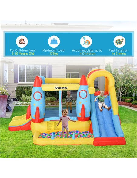 Outsunny Kids Bounce Castle House Inflatable Trampoline Slide Water Pool 3 in 1 with Blower for Kids Age 3-10 Rocket Design 3.3  - pic 5968 | FastDaddyshop