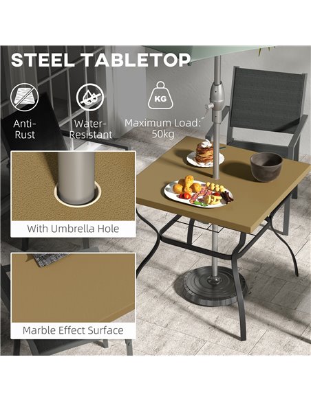 Outsunny Dia. 80cm Square Garden Dining Table with Umbrella Hole, Outdoor Dining Table with Marble Effect Top for 4 People, Blac - pic 59680 | FastDaddyshop