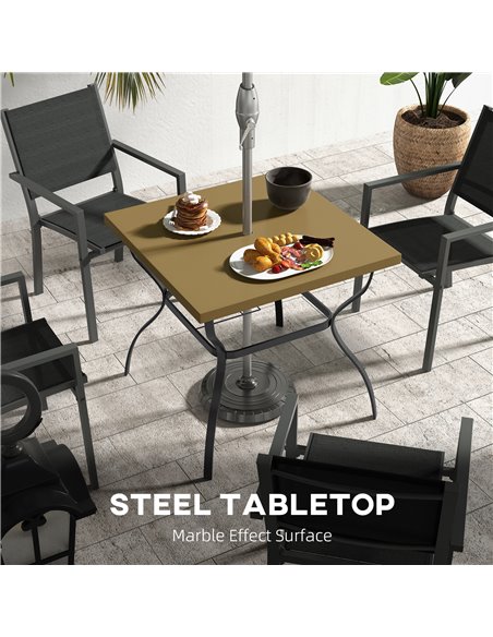 Outsunny Dia. 80cm Square Garden Dining Table with Umbrella Hole, Outdoor Dining Table with Marble Effect Top for 4 People, Blac - pic 59681 | FastDaddyshop