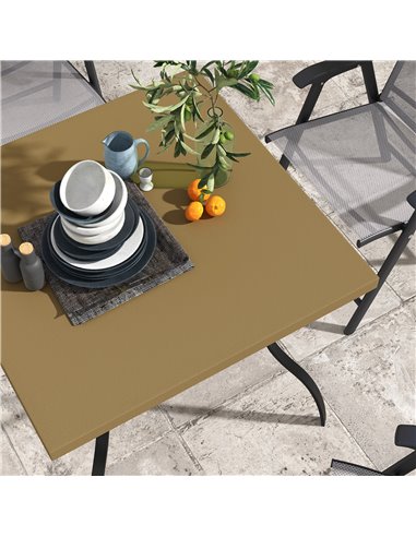 Outsunny Dia. 80cm Square Garden Dining Table with Umbrella Hole, Outdoor Dining Table with Marble Effect Top for 4 People, Blac