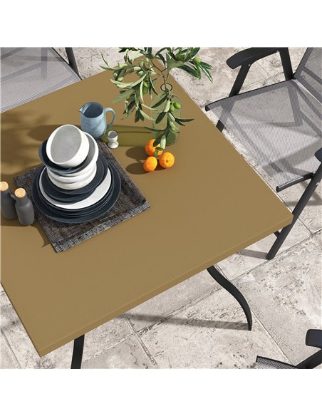 Outsunny Dia. 80cm Square Garden Dining Table with Umbrella Hole, Outdoor Dining Table with Marble Effect Top for 4 People, Blac - pic 59683 | FastDaddyshop