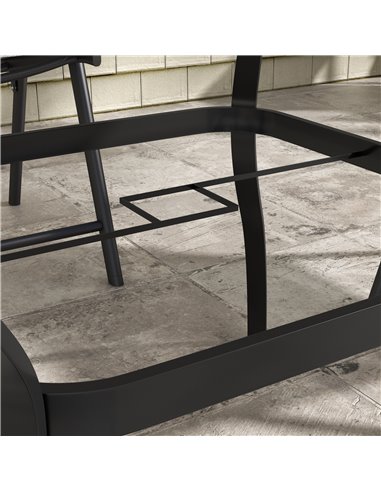 Outsunny Dia. 80cm Square Garden Dining Table with Umbrella Hole, Outdoor Dining Table with Marble Effect Top for 4 People, Blac