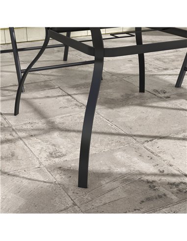Outsunny Dia. 80cm Square Garden Dining Table with Umbrella Hole, Outdoor Dining Table with Marble Effect Top for 4 People, Blac
