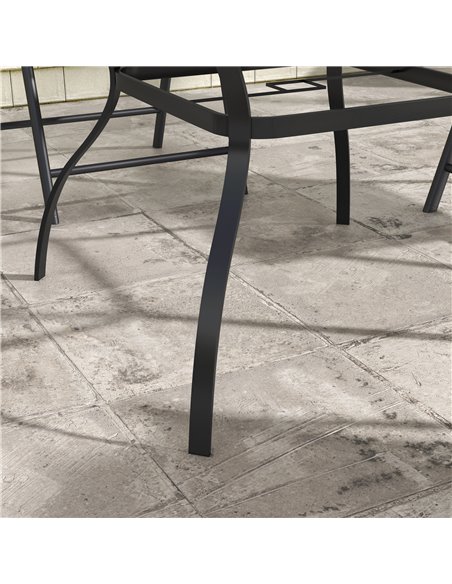 Outsunny Dia. 80cm Square Garden Dining Table with Umbrella Hole, Outdoor Dining Table with Marble Effect Top for 4 People, Blac - pic 59685 | FastDaddyshop