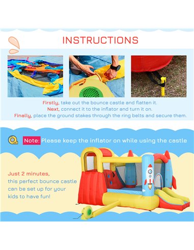 Outsunny Kids Bounce Castle House Inflatable Trampoline Slide Water Pool 3 in 1 with Blower for Kids Age 3-10 Rocket Design 3.3 