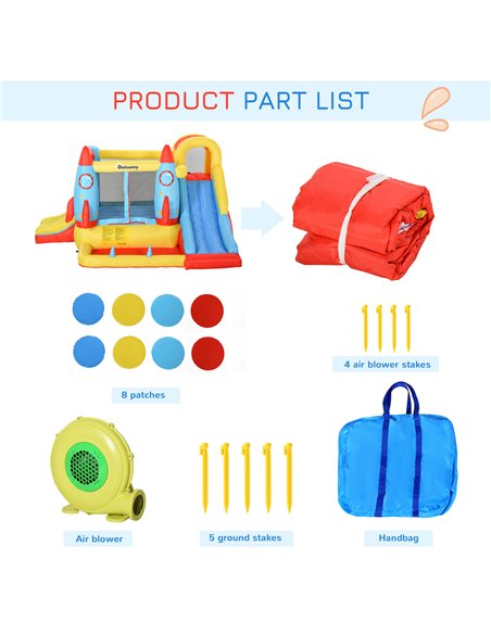 Outsunny Kids Bounce Castle House Inflatable Trampoline Slide Water Pool 3 in 1 with Blower for Kids Age 3-10 Rocket Design 3.3  - pic 5971 | FastDaddyshop