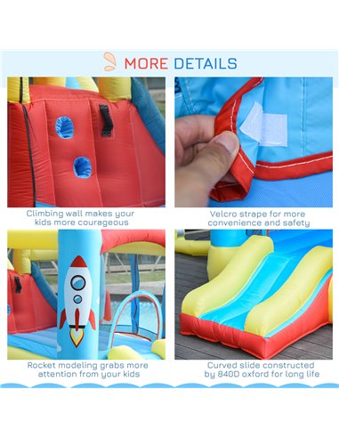 Outsunny Kids Bounce Castle House Inflatable Trampoline Slide Water Pool 3 in 1 with Blower for Kids Age 3-10 Rocket Design 3.3 