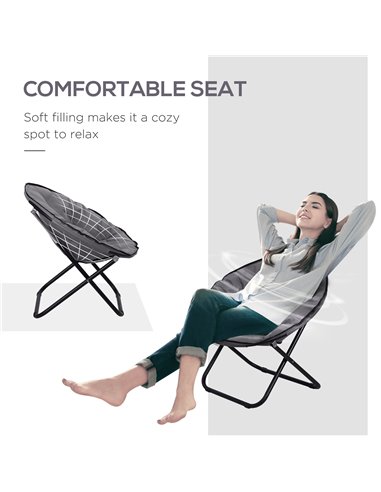 Outsunny Garden Folding Portable Padded Saucer Moon Chair Padded Round Outdoor Camping Travel Fishing Seat  Grey 84B-299GY