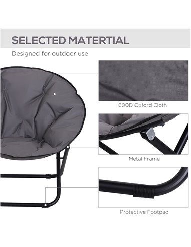 Outsunny Garden Folding Portable Padded Saucer Moon Chair Padded Round Outdoor Camping Travel Fishing Seat  Grey 84B-299GY