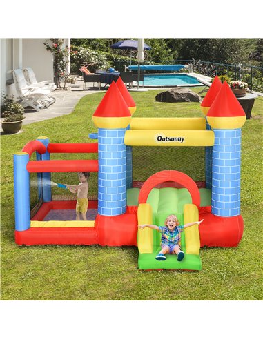 Outsunny Kids Bounce Castle House Inflatable Trampoline Slide Water Pool Basket 4 in 1 with Inflator for Kids Age 3-10 Castle De