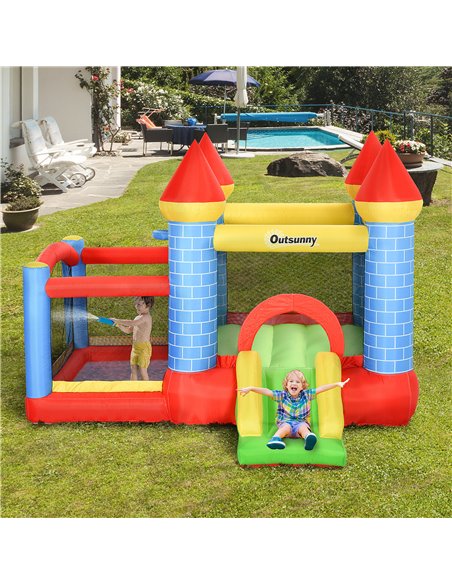 Outsunny Kids Bounce Castle House Inflatable Trampoline Slide Water Pool Basket 4 in 1 with Inflator for Kids Age 3-10 Castle De - pic 5974 | FastDaddyshop