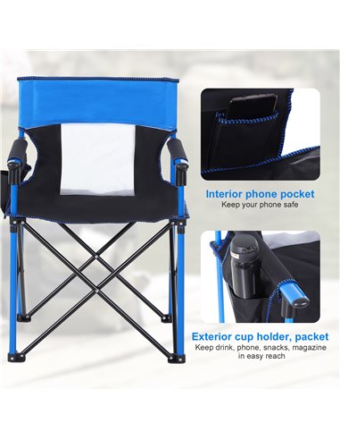 Outsunny Folding Camping Chair, Metal Frame with Sponge Padding and Storage Pockets, Portable Design, Blue 84B-391V70BU