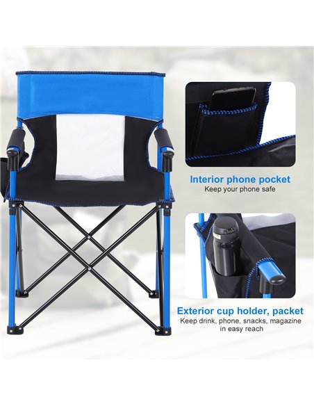 Outsunny Folding Camping Chair, Metal Frame with Sponge Padding and Storage Pockets, Portable Design, Blue 84B-391V70BU - pic 59744 | FastDaddyshop
