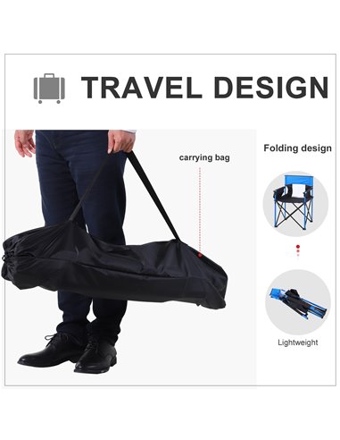 Outsunny Folding Camping Chair, Metal Frame with Sponge Padding and Storage Pockets, Portable Design, Blue 84B-391V70BU