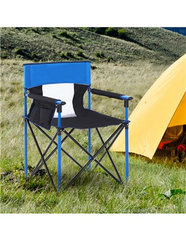 Outsunny Folding Camping Chair, Metal Frame with Sponge Padding and Storage Pockets, Portable Design, Blue 84B-391V70BU