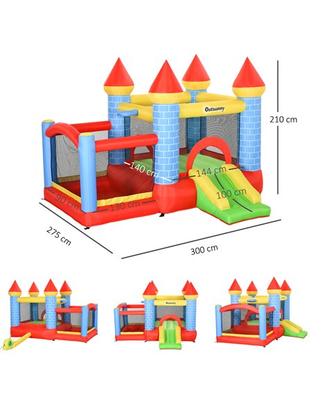 Outsunny Kids Bounce Castle House Inflatable Trampoline Slide Water Pool Basket 4 in 1 with Inflator for Kids Age 3-10 Castle De - pic 5975 | FastDaddyshop