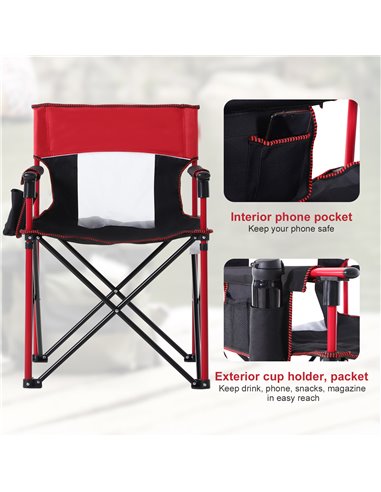 Outsunny Portable Folding Camping Chair, Durable Metal Frame with Comfortable Sponge Padding and Convenient Storage Pockets, Eye