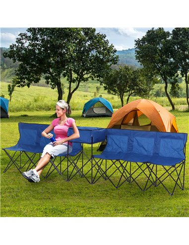 Outsunny Folding Camping Bench for 6, Steel Frame with Cooler Bag, Portable Seating Solution, Blue 84B-382BU