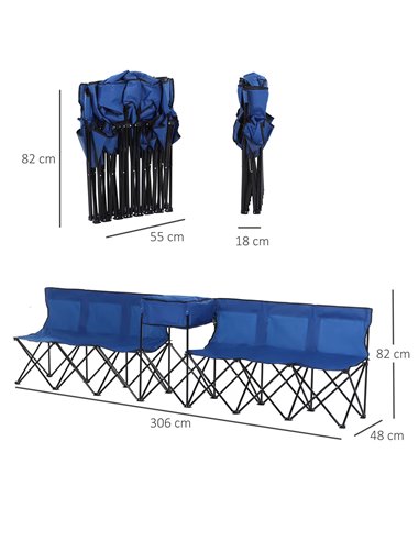 Outsunny Folding Camping Bench for 6, Steel Frame with Cooler Bag, Portable Seating Solution, Blue 84B-382BU