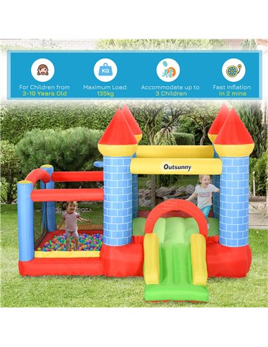 Outsunny Kids Bounce Castle House Inflatable Trampoline Slide Water Pool Basket 4 in 1 with Inflator for Kids Age 3-10 Castle De