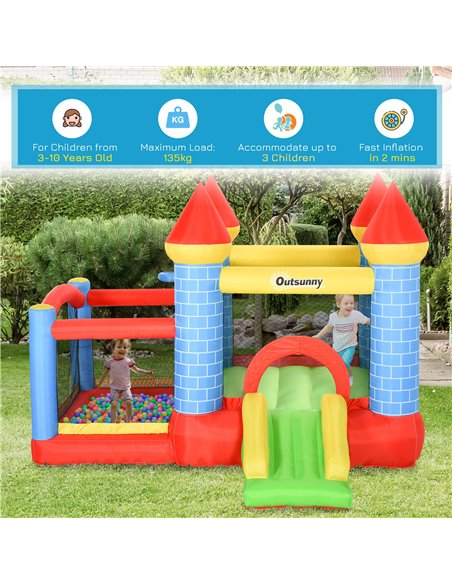 Outsunny Kids Bounce Castle House Inflatable Trampoline Slide Water Pool Basket 4 in 1 with Inflator for Kids Age 3-10 Castle De - pic 5977 | FastDaddyshop