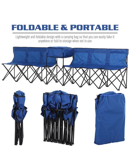 Outsunny Folding Camping Bench for 6, Steel Frame with Cooler Bag, Portable Seating Solution, Blue 84B-382BU - pic 59770 | FastDaddyshop