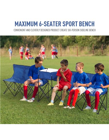 Outsunny Folding Camping Bench for 6, Steel Frame with Cooler Bag, Portable Seating Solution, Blue 84B-382BU