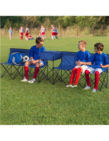 Outsunny Folding Camping Bench for 6, Steel Frame with Cooler Bag, Portable Seating Solution, Blue 84B-382BU